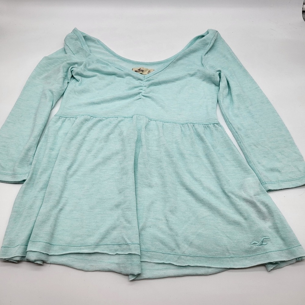 Vtg Y2K Hollister Women's XS Baby Doll Top Mint Green Teal Flowy 3/4 Sleeves